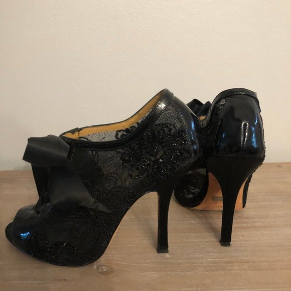 Badgley Mischka Sheer Peep Toe Booties with Bow - Picture 4 of 7